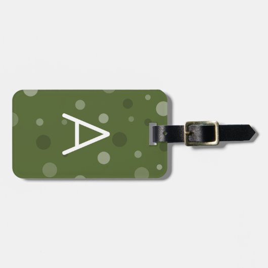濃いオリーブの緑のポップ・アートの点 ラゲッジタグ (正面横)