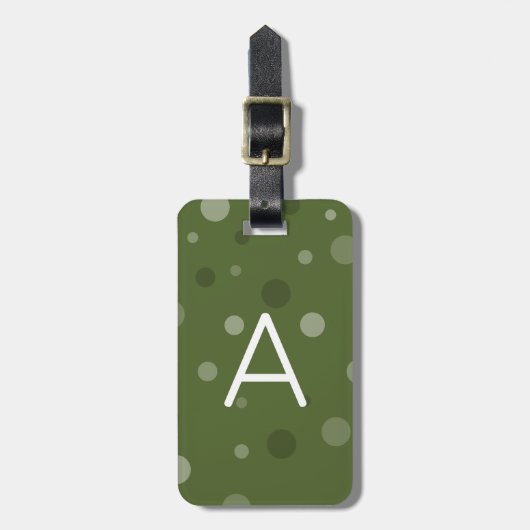 濃いオリーブの緑のポップ・アートの点 ラゲッジタグ (正面縦)