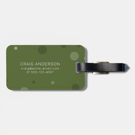 濃いオリーブの緑のポップ・アートの点 ラゲッジタグ (裏面横)