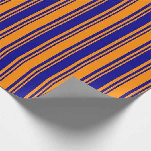 濃いオレンジと濃い青の色のパターストライプのン ラッピングペーパー (角)