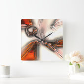 濃いオレンジと真珠または金属のテクスチャ スクエア壁時計 (ホーム)