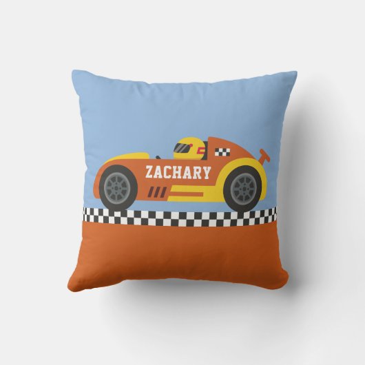 濃いオレンジと黄色のレースカーボーイズルームデコート クッション (裏面)