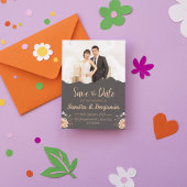 濃いオレンジ色のミニマルな写真 ウェディング セーブザ 招待状