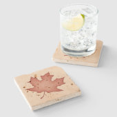 濃いオレンジ色の葉オンクリーム ストーンコースター (横)