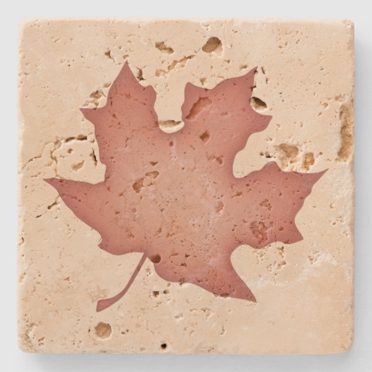 濃いオレンジ色の葉オンクリーム ストーンコースター (正面)