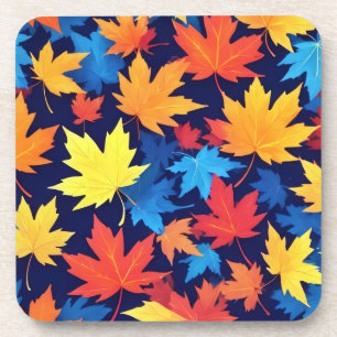 濃いカラフル青の背景の紅葉 コースター