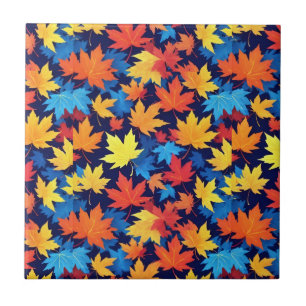 濃いカラフル青の背景の紅葉 タイル