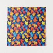 濃いカラフル青の背景の紅葉 タペストリー (正面(横))