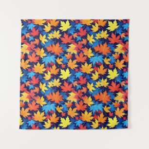 濃いカラフル青の背景の紅葉 タペストリー