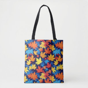 濃いカラフル青の背景の紅葉 トートバッグ