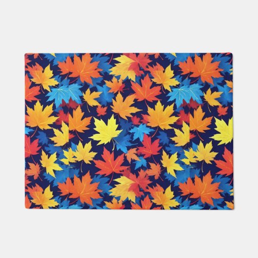 濃いカラフル青の背景の紅葉 ドアマット (正面)