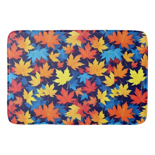 濃いカラフル青の背景の紅葉 バスマット (正面)