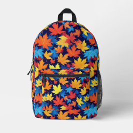濃いカラフル青の背景の紅葉 プリントバックパック