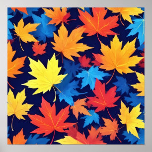 濃いカラフル青の背景の紅葉 ポスター