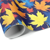 濃いカラフル青の背景の紅葉 ラッピングペーパー (ロールコーナー)
