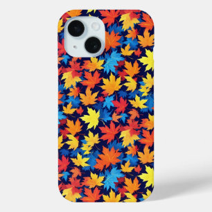 濃いカラフル青の背景の紅葉 iPhone 15ケース