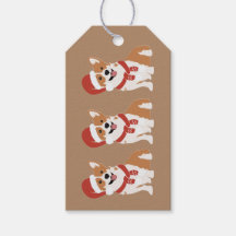 濃いキャラメルブラウンのサンタ帽子をかぶったクリスマスコーギー