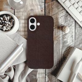 濃いクリの茶色のレザーフェイク iPhone 16ケース