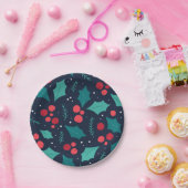 濃いクリスマスヤドリギと葉のパターン ペーパープレート (パーティー)