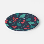 濃いクリスマスヤドリギと葉のパターン ペーパープレート (アングル)