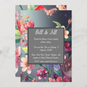 濃いグラデーションの背景を持つムーディ結婚フローラ 招待状 (正面/裏面)