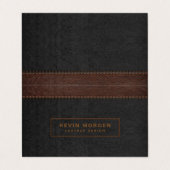 濃いグレーと茶色のステッチフェイク革 名刺 (外部フラット)