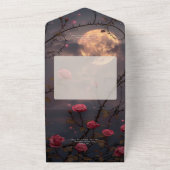 濃いゴシックの満月&ブラッドレッドローズディナーなし オールインワン招待状 (外側)