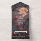 濃いゴシックの満月&ブラッドレッドローズディナーなし オールインワン招待状 (内側)