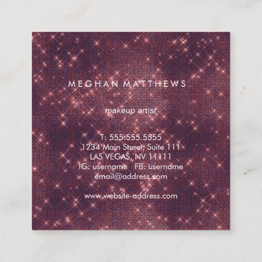 濃いゴシックスパークル美しいスタイリスト スクエア名刺 (裏面)
