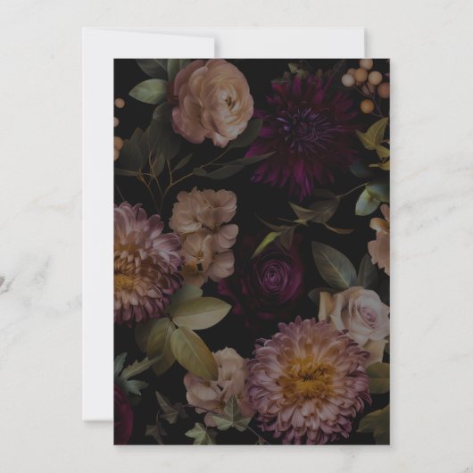 濃いゴシック様式のブラックフローラブライダルシャワー 招待状 (裏面)