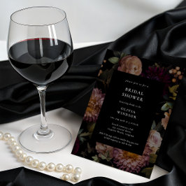 濃いゴシック様式のブラックフローラブライダルシャワー 招待状