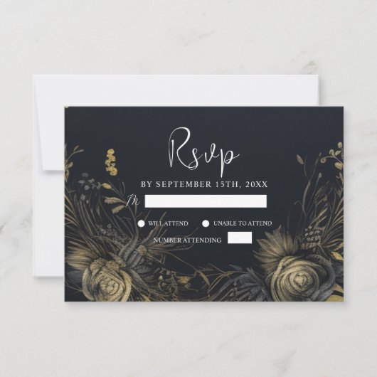 濃いゴシック様式のムーディ結婚フローラ 出欠カード (正面)