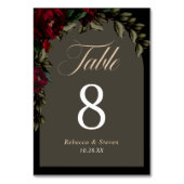 濃いゴシック色の赤い緑のフローラムーディ結婚ーズ テーブルナンバー (裏面)