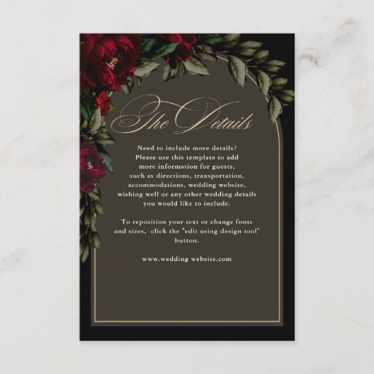 濃いゴシック色の赤い緑のフローラ結婚ムーディの詳細 エンクロージャーカード (正面)