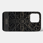 濃いゴシック色の黒とブロンズ色の縁飾り Case-Mate iPhoneケース (裏面 (横))