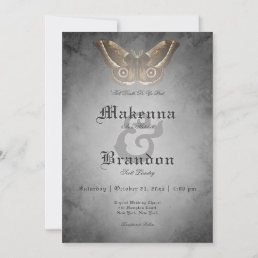 濃いゴシック色ブラックウォーター色ブラウンガ結婚ス 招待状 (正面)