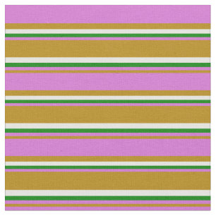 濃いゴールデンロッド、ラン、緑と白の模様 ファブリック