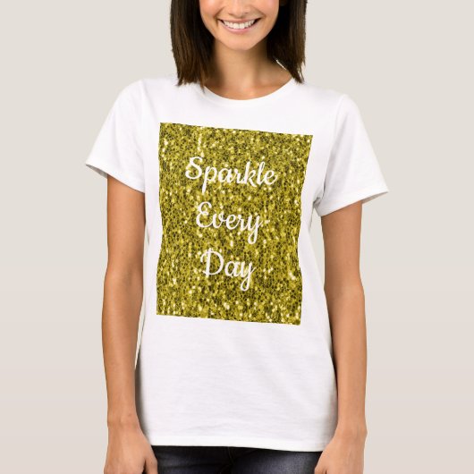 濃いゴールドの黄色のフェイクラメで毎日キラキラ Tシャツ (正面)
