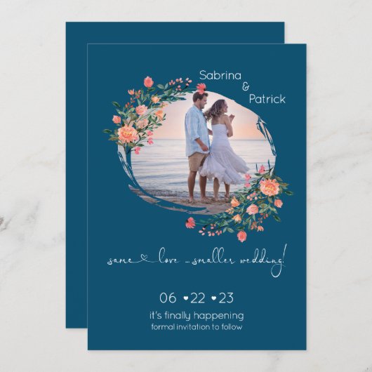 濃いシアンのフォトフレームフローラ セーブザデート (正面/裏面)