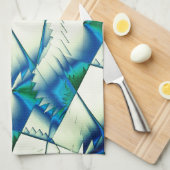 濃いシアンの上で緑のジグザグまたはソーを青に王室の変更 キッチンタオル (四つ折り)