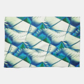 濃いシアンの上で緑のジグザグまたはソーを青に王室の変更 キッチンタオル (横)