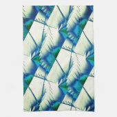 濃いシアンの上で緑のジグザグまたはソーを青に王室の変更 キッチンタオル (縦)