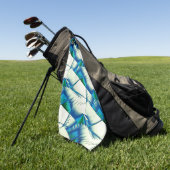 濃いシアンの上で緑のジグザグまたはソーを青に王室の変更 ゴルフタオル (グリーン)