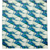 濃いシアンの上で緑のジグザグまたはソーを青に王室の変更 シャワーカーテン (正面)