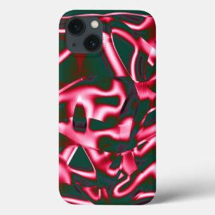 濃いシアンの抽象芸術テープの赤いピンクの色合い iPhone 13ケース