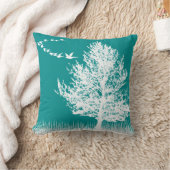 濃いシアンの牧歌シルエット クッション (ブランケット)