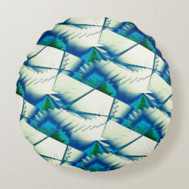 濃いシアン色から青の上に緑の切り株またはジグザグの王室の切断 ラウンドクッション