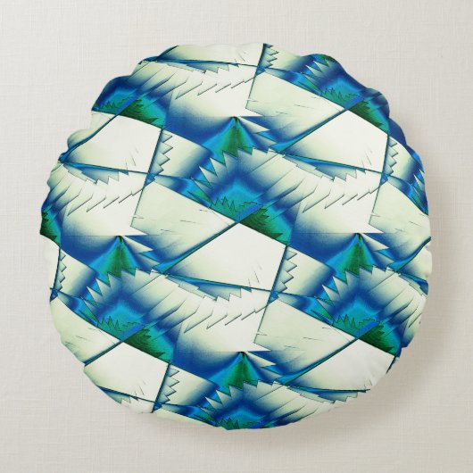 濃いシアン色から青の上に緑の切り株またはジグザグの王室の切断 ラウンドクッション (正面)