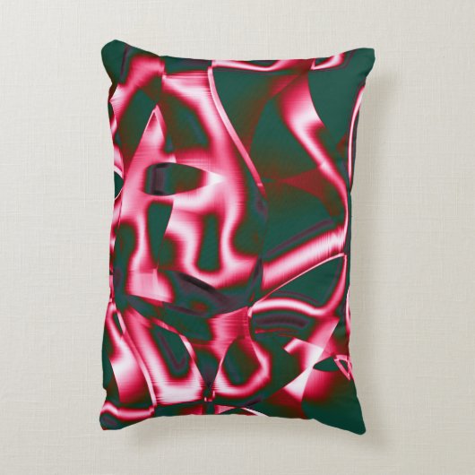 濃いシアン色の抽象芸術テープに赤いピンク色の色合い アクセントクッション (裏面(縦))