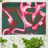 濃いシアン色の抽象芸術テープに赤いピンク色の色合い キッチンタオル (折り畳み)